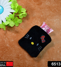 Hot water bag with Hello Kitty design, black color, for warming and pain relief