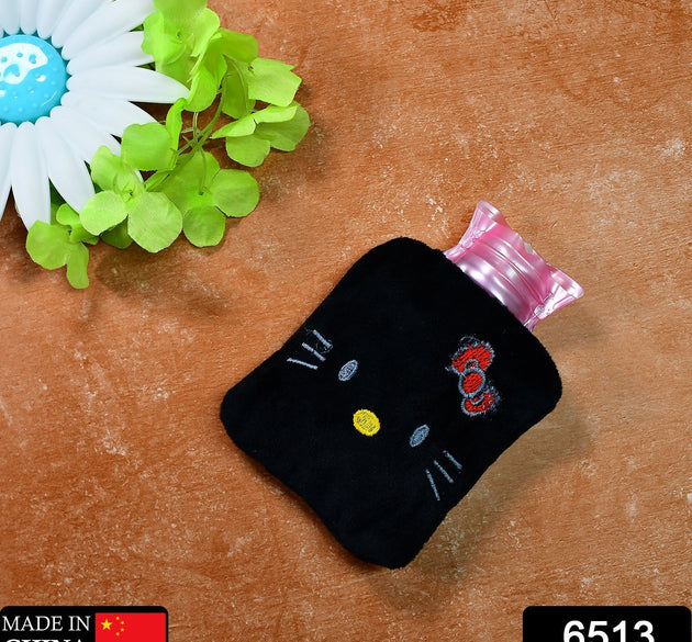 Black Hello Kitty hot water bag with cover for pain relief