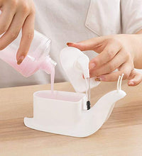 Liquid soap dispenser with a unique snail shape for portability.