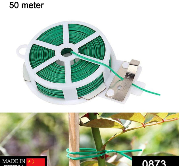 Plastic twist tie wire spool with cutter for garden use.