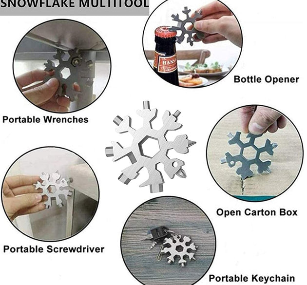 Durable & Portable 18 in 1 Snowflake Multi-Tool, Snowflake Bottle Opener Flat Phillips Screwdriver Kit Wrench