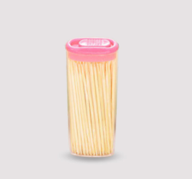 Bamboo toothpicks with dispenser box for hygiene.