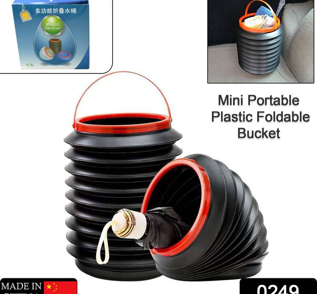 Foldable storage bucket ideal for home, car, and kitchen use, also functions as a dustbin.