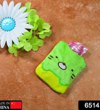 Hot water bag with green Kitty design for neck, shoulder pain, and cramps