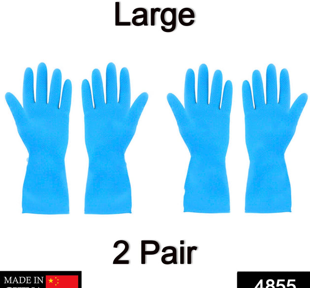 2 Pair Large Blue Gloves For Different Types Of Purposes Like Washing Utensils, Gardening And Cleaning Toilet Etc.