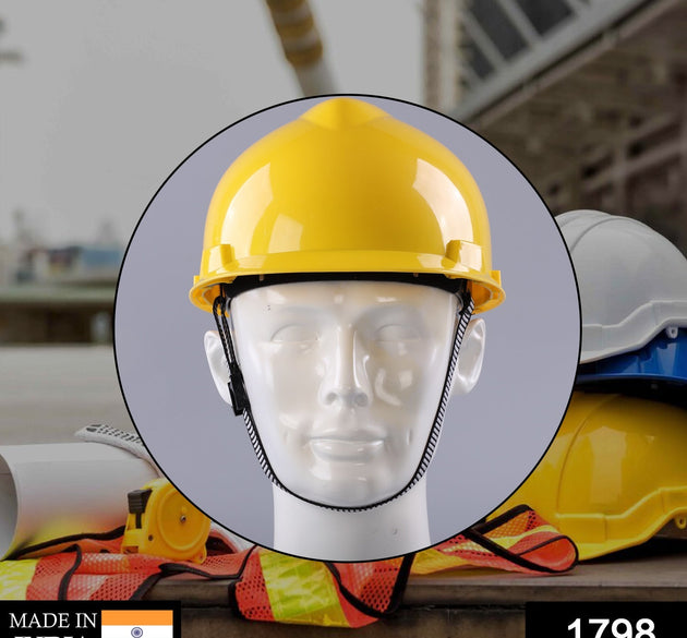 Durable yellow plastic hard hat for construction safety.