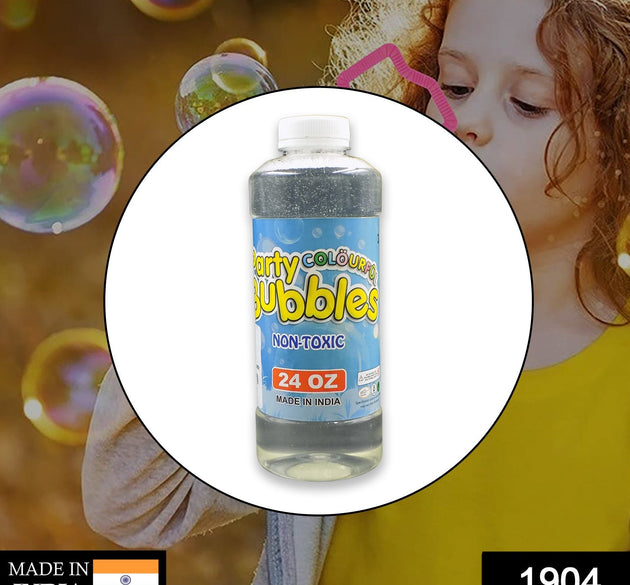 750ml bubble gun liquid refill in a clear plastic bottle with a blue cap