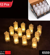 Set of 12 flameless melted candles.