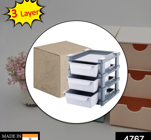 Mini 3 layer drawer unit for storing makeup equipment and cosmetics