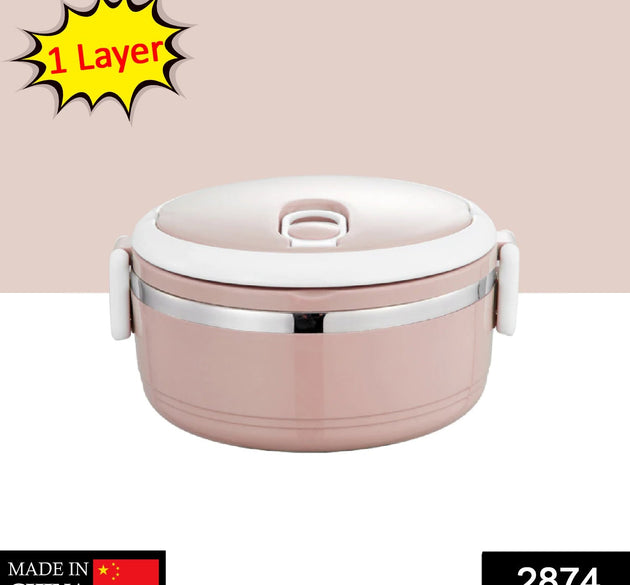 Single layer stainless steel hot lunch box.