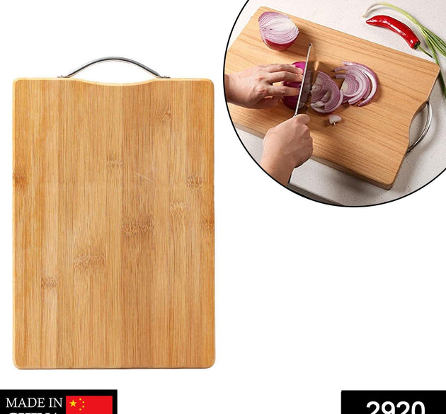 Wooden chopping board with anti-slip mat for safety.