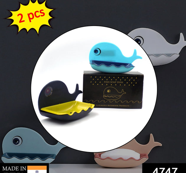 Fish-shaped soap dish holder, wall-mounted and waterproof, suitable for bar soap, comes in a pack of 2