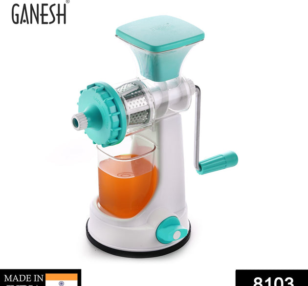 Ganesh Kitchenware plastic hand juicer, multicolour, random colors including green, blue, red, orange, various angles.