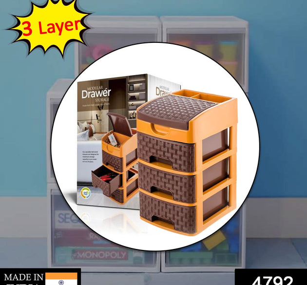 Mini 3-layer storage unit for organizing items at home and office.