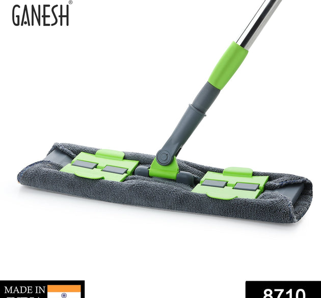 Microfiber flat mop for wet and dry cleaning, 360-degree rotating head, telescopic handle.