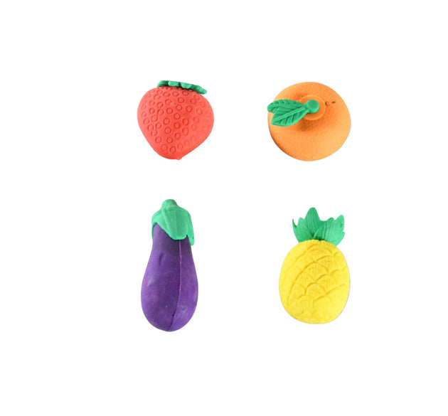 Mini Cute Vegetables and Fruits Erasers or Pencil Rubbers for Kids, 1 Set Fancy & Stylish Colorful Erasers for Children, Eraser Set for Return Gift, Birthday Party, School Prize, 3D Erasers  (4 pc Set)