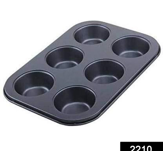 Non-stick reusable cupcake baking tray for 6 muffins.