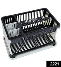 Multi-level dish rack with water draining feature.