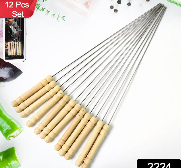 BBQ Tandoor Skewers Grill Sticks for Barbecue (Pack of 12)