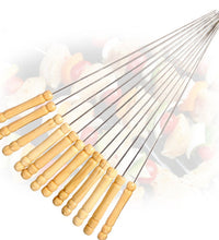 Barbecue skewers with wooden handles for tandoor and grill.