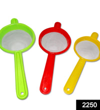 Pack of three tea and coffee strainers, made from durable plastic.