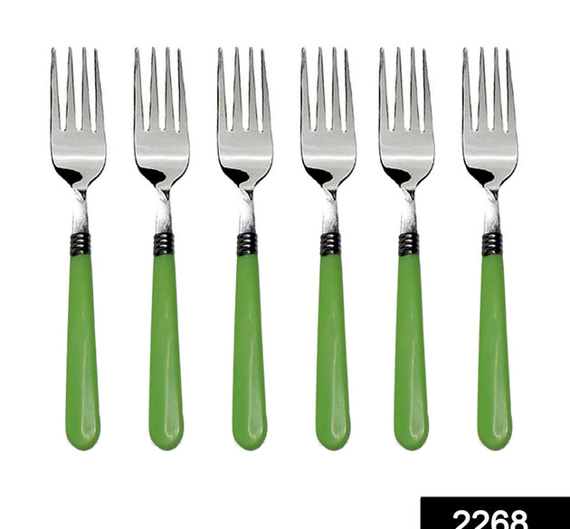 Stainless steel dining forks set of 6 with comfortable grip for home use.