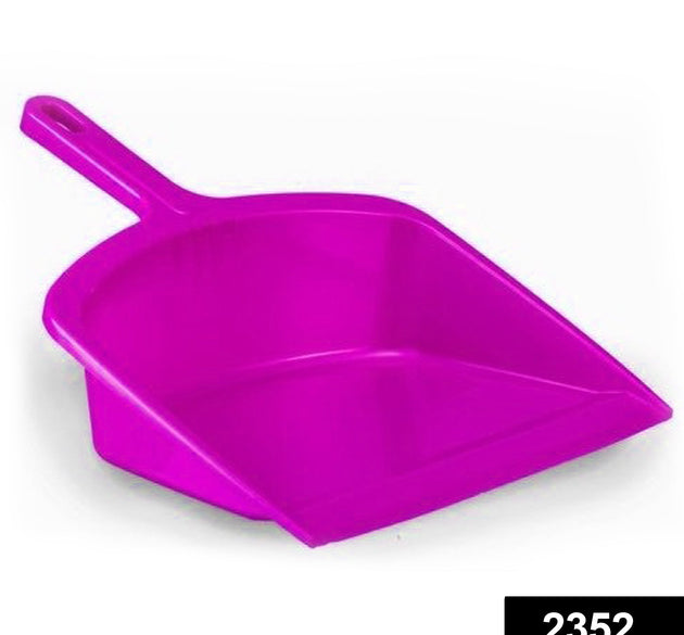 Multi-surface plastic dustpan with handle, durable for everyday use.