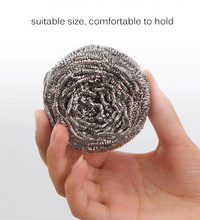 Stainless steel ball scrubbers, 12-pack, ideal for heavy-duty cleaning.