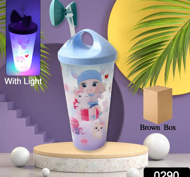 Unicorn Water Bottle with Straw & Lid for Kids (With Light)