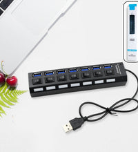 7 port USB hub with on/off switches and LED indicators