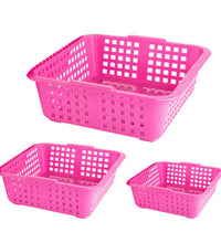 Plastic cane fruit baskets in large, medium, and small sizes