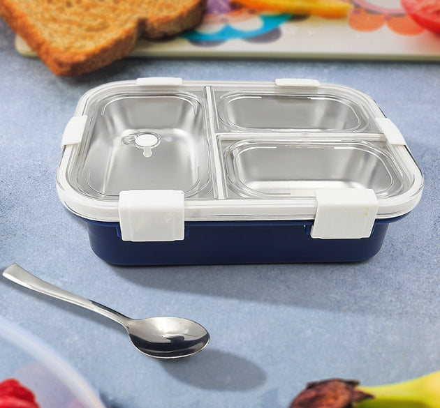 3 Compartment Transparent Stainless Steel Lunch Box for Kids, Tiffin Box, Lunch Box, Lunch Box for Kids, Insulated Lunch Box, Lunch Box for Office Women and Men, Stainless Steel Tiffin Box for Boys, Girls, School Office (Multi Color)