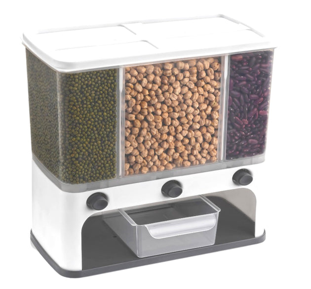 Cereal dispenser with push button and wall mount feature