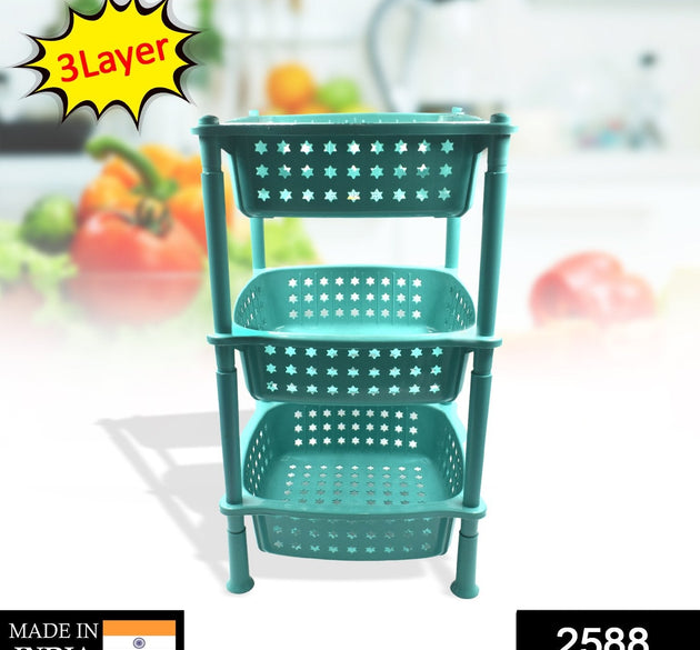 3-layer round kitchen trolley with basket