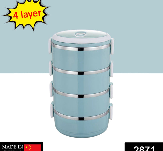 Four layer stainless steel hot lunch box.