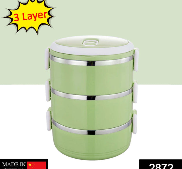 Three layer stainless steel hot lunch box.