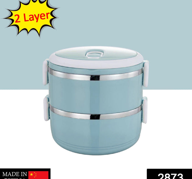 Two layer stainless steel hot lunch box.