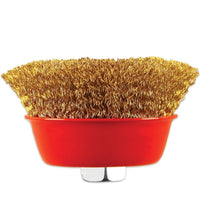 Wire cup brush in gold for effective cleaning.