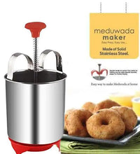 Stainless steel vada maker, angled view