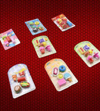 Eraser set with different designs and colors for kids, perfect for gifts and prizes.