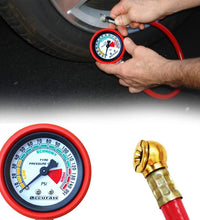 Tire inflator gauge with detailed design view.