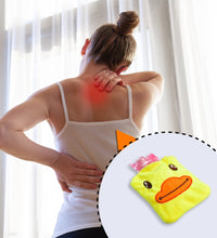 Yellow duck hot water bag with cover for hands, feet warming, and cramps