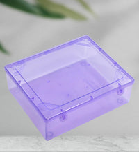 Transparent plastic storage container with lid, ideal for storing household items and organizing spaces.