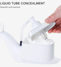 Creative snail-shaped liquid soap dispenser, ideal for portable use.