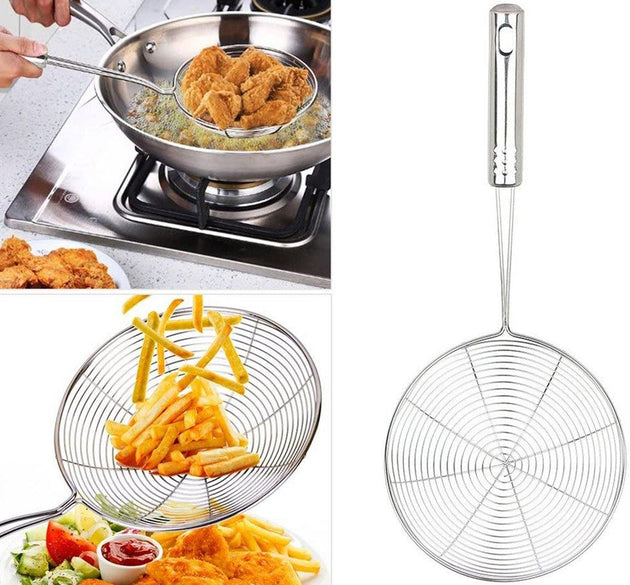 Large oil strainer for frying food with fine mesh