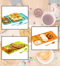 4-compartment plastic plate with spoon and fork, ideal for food