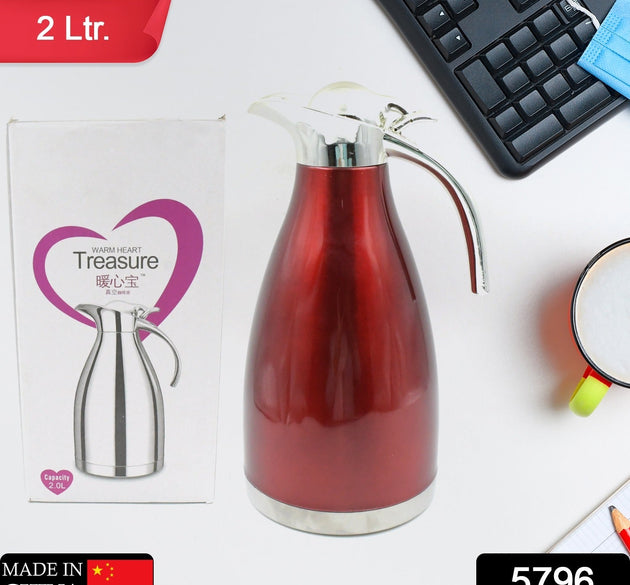 Stainless steel vacuum insulated kettle jug, 2L size, perfect for hot and cold beverages.