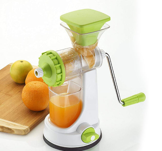 Ganesh Kitchenware plastic hand juicer, multicolour, random colors including green, blue, red, orange, various angles.