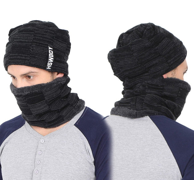 Ultra Soft Unisex Woolen Beanie Cap Plus Muffler Scarf