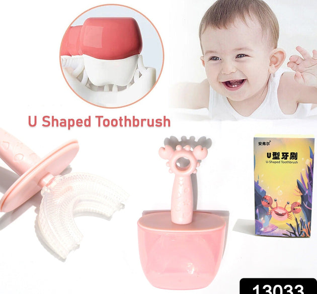 Kids U Shaped Toothbrush Children Baby Silicone Kids Toothbrush U Shaped Silicone Brush Head for 360 Degree Cleaning Suitable For 2-6 Years (1 Pc)